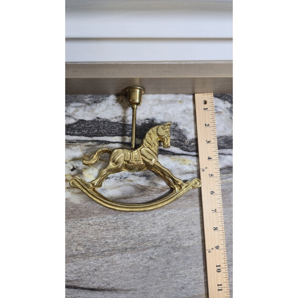 Vintage Solid Brass Rocking Horse Candlestick Holder Nursery Decor Taper Candle - Picture 8 of 8